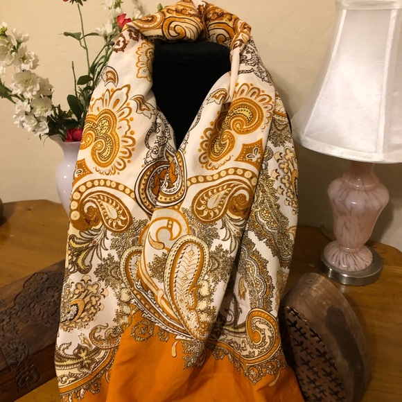 Vintage Accessories - Retro Paisley Square Yellow and Orange Scarf